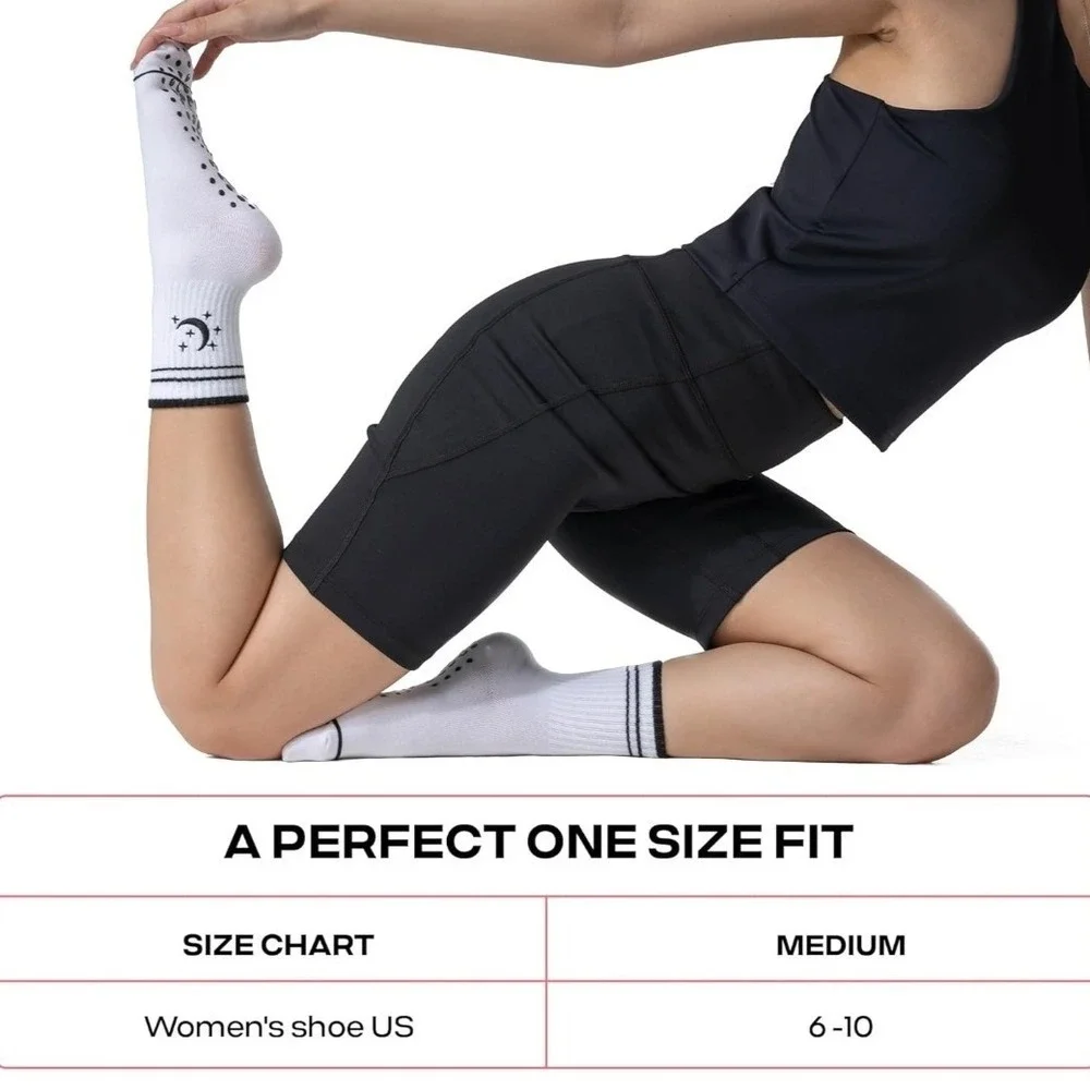 Non Slip Grip Yoga Pilates Barre Crew Moon Star Anti Slip‎ Workout Socks